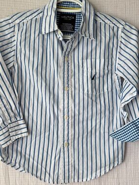 Boys Collared Shirt Size 5/6 Nautica Blue Striped with Gingham